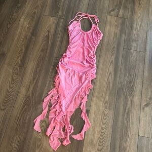 Pink Frill Rosette Dress with Fringe Details